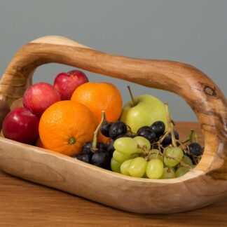 Fruteira Gamela Rústica de Madeira com alça longa Importada 40 cm